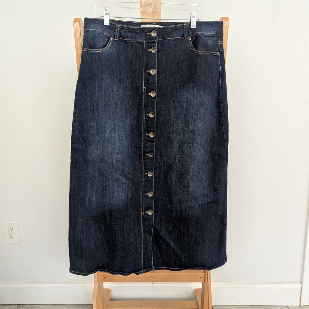 Denim Maxi Skirt with Button Front